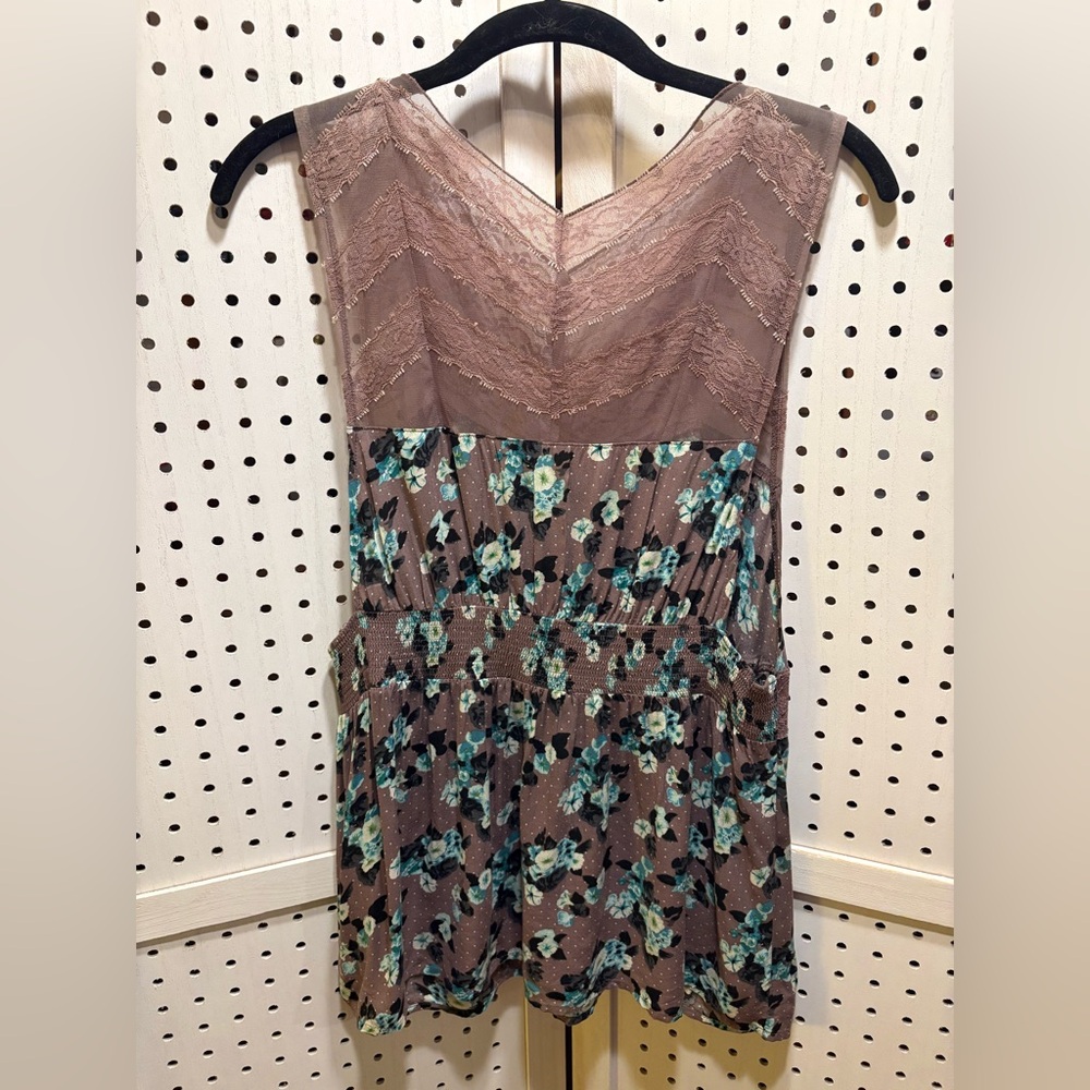 Free People - Grey and Teal Floral Lace Women’s Tank